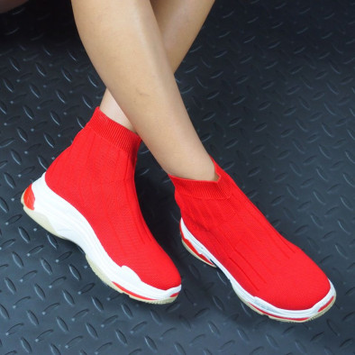 Pantofi sport de dama Slip-on din țesătură tehnică roșie it130819-46 4