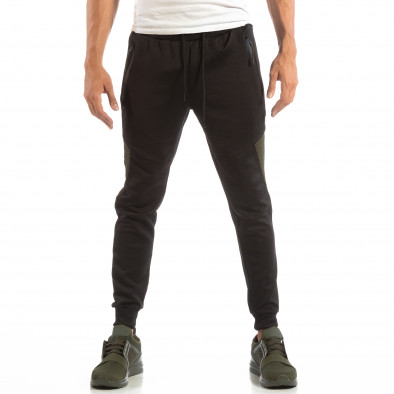 Pantaloni sport negri pentru bărbați cu detaliu verde it240818-89 3