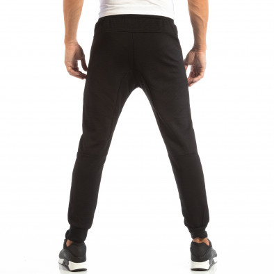 Pantaloni sport negri pentru bărbați cu detaliu galben it240818-92 4
