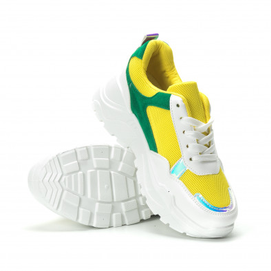 Pantofi sport pentru dama în alb-galben-verde cu talpă groasă  it250119-38 4
