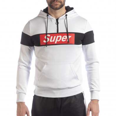 Hanorac pentru bărbați alb cu glugă SUPER it040219-94 2
