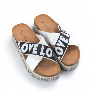 Papuci de dama albi cu platformă LOVE  it050619-40 3