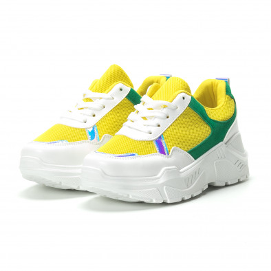Pantofi sport pentru dama în alb-galben-verde cu talpă groasă  it250119-38 3