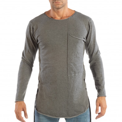 Bluză gri din material tricotat cu buzunar pentru bărbați it240818-127 2