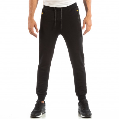 Pantaloni sport negri pentru bărbați cu detaliu galben it240818-92 3