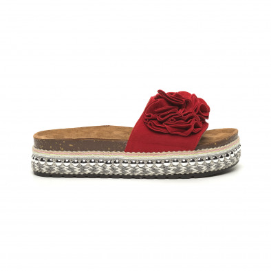Papuci de dama roșii cu flori și platformă it050619-43 2