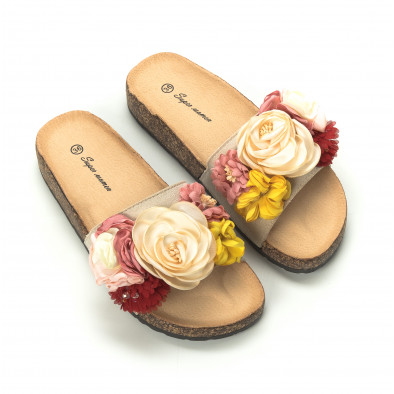 Papuci de dama bej cu design floral it050719-4 3