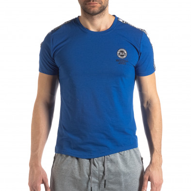 Tricou de bărbați albastru cu logo și bandă it210319-84 3
