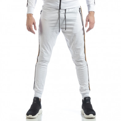 Pantaloni de trening 5 striped albi pentru bărbați  it040219-64 3