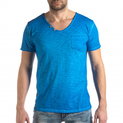 Tricou albastru deschis de bărbați stil Vintage it210319-80 2