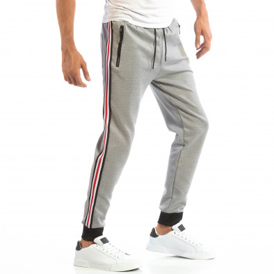Pantaloni sport gri pentru bărbați cu banda 5 striped cu roșu it240818-79 2