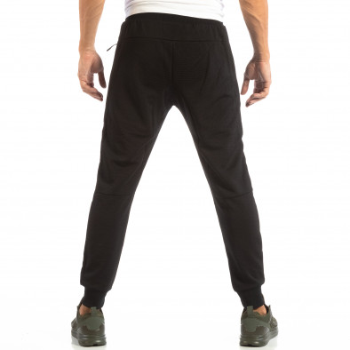 Pantaloni sport negri pentru bărbați cu detaliu verde it240818-91 4