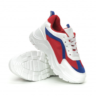 Pantofi sport de dama în alb, roșu și albastru it150319-49 4