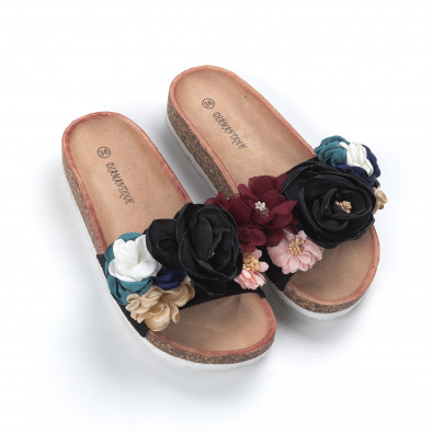 Papuci de dama negri cu design floral it050619-61 3