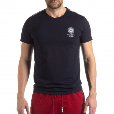 Tricou de bărbați albastru marin cu logo și bandă it210319-85 3