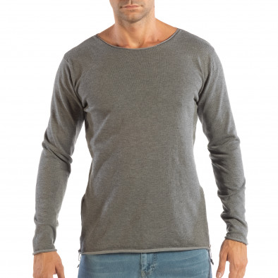 Bluză gri din material tricotat  pentru bărbați model lung it240818-123 2