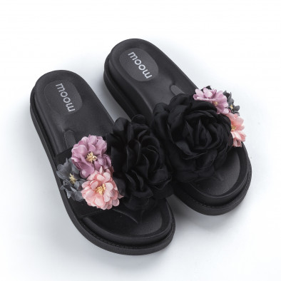 Papuci de dama negri cu decor de flori it050619-86 3