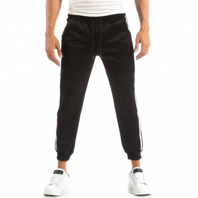 Pantaloni sport negri pentru bărbați cu benzi albe it240818-78 3