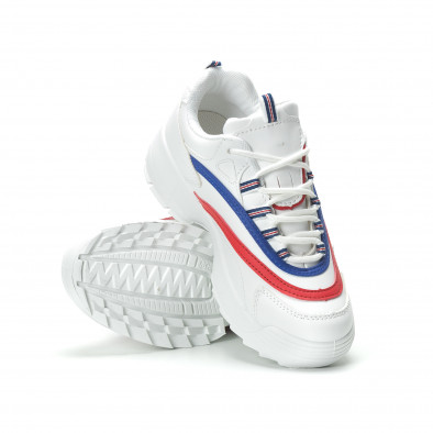 Pantofi sport albi de dama cu decor albastru și roșu it250119-88 5