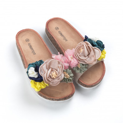 Papuci de dama bej cu design floral it050619-64 3