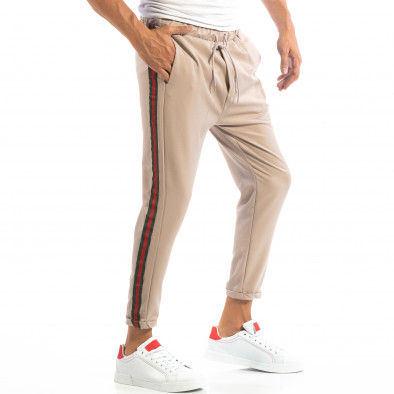 Pantaloni ușori în gri-bej cu benzi pentru bărbați it240818-63 2