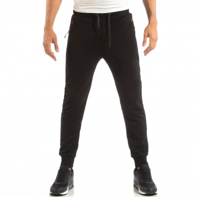 Pantaloni sport negri pentru bărbați cu detaliu roșu it240818-90 3