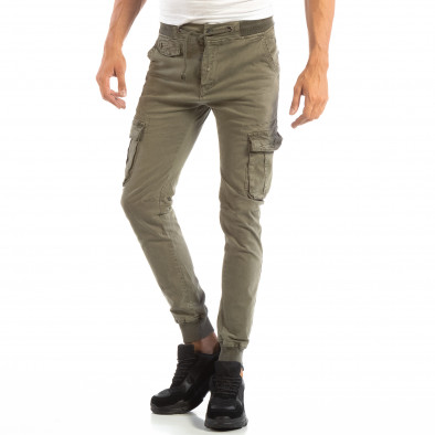 Pantaloni cargo gri-verde Slim de bărbați cu elastic în talie și la glezna it240818-25 2