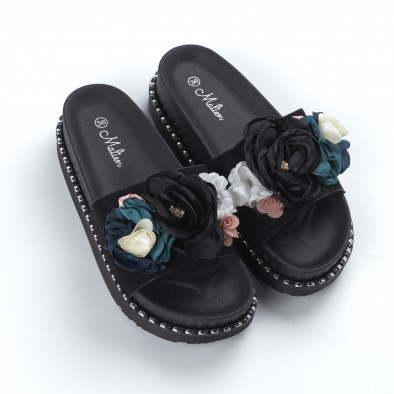 Papuci pentru dama negri cu flori it050619-30 3