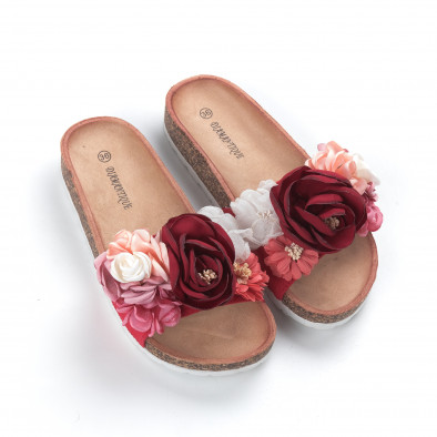 Papuci de dama roșii cu design floral it050619-62 3