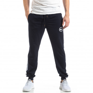 Pantaloni sport de bărbați albaștri cu logo și benzi it210319-46 3
