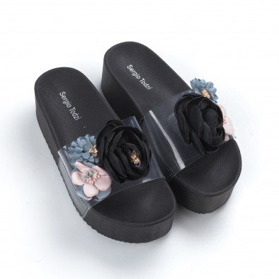 Papuci de dama negri cu baretă transparentă it050619-71 3