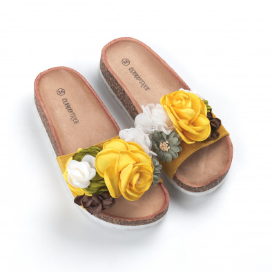 Papuci de dama galbeni cu design floral it050619-63 3