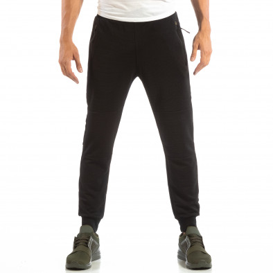 Pantaloni sport negri pentru bărbați cu detaliu verde it240818-91 3