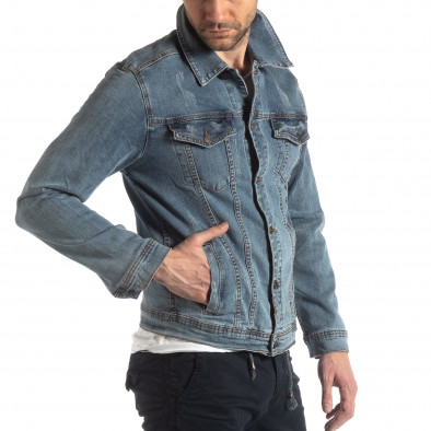 Jachetă din denim elastic albastru pentru bărbați it210319-107 2