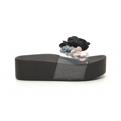 Papuci de dama negri cu baretă transparentă it050619-71 2