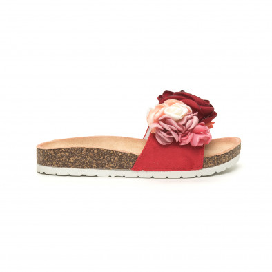 Papuci de dama roșii cu design floral it050619-62 2