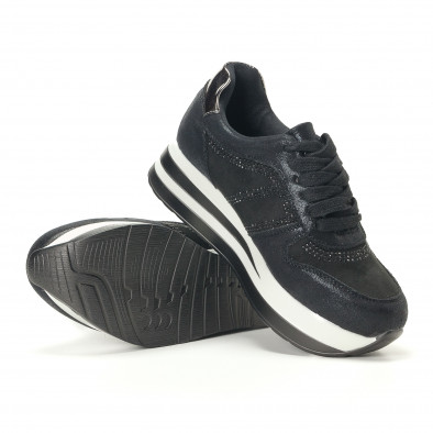 Pantofi sport cu platforma negri de dama cu pietre și din materiale pe exterior combinate  it240118-43 6