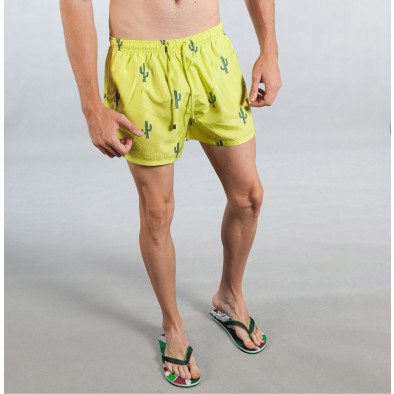 Costum de baie pentru bărbați galben neon cu cactuși it050618-59 2