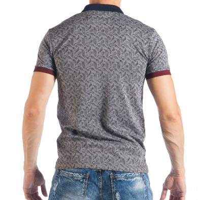 Tricou cu guler de bărbați gri cu imprimeu mic it050618-51 3
