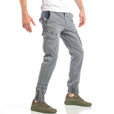Pantaloni cargo de bărbați gri cu buzunar în dungi it040518-29 4