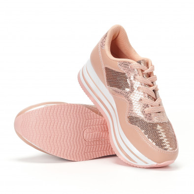 Pantofi sport de dama roz cu platforma și paiete it160318-44 4