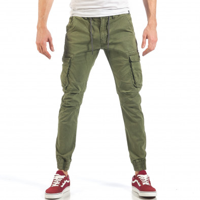 Pantaloni cargo de bărbați verzi cu manșete elastice it260318-105 2