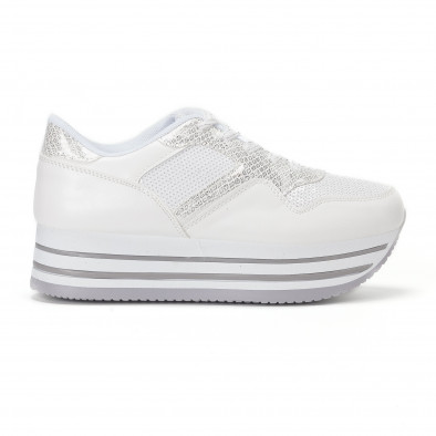 Pantofi sport de dama albi cu platforma și paiete it160318-43 2