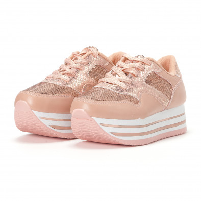 Pantofi sport de dama roz cu platforma și paiete it160318-44 3