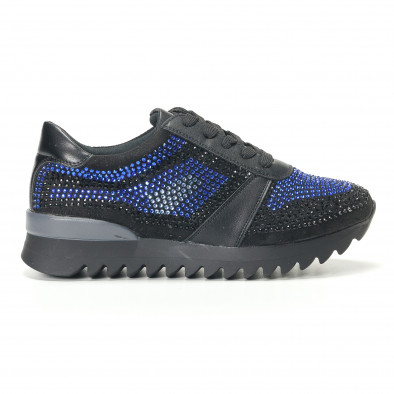 Pantofi sport negri de dama cu pietre din materiale pe exterior combinate it240118-53 3