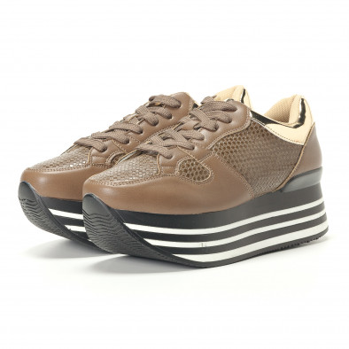 Pantofi sport maro de dama din piele ecologica cu platforma și detalii aurii it240118-22 3