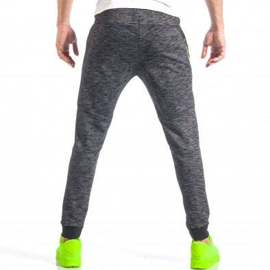 Pantaloni sport de bărbați în melanj negru cu fermoar neon it040518-35 4