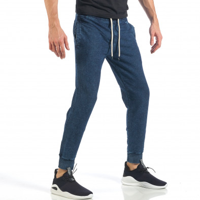 Pantaloni sport de bărbați culoare denim cu buzunar exterior în spate it260318-170 3