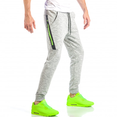 Pantaloni sport de bărbați în melanj gri cu fermoar neon it040518-34 3