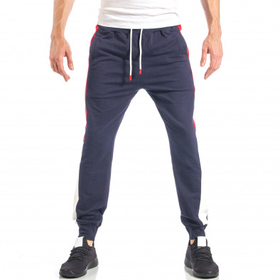 Pantaloni sport de bărbați albaștri cu banda în alb-roșu it040518-30 2